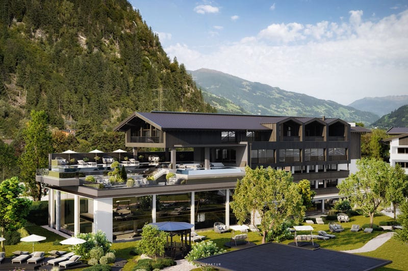 Neuhaus Resort Zillertal - neues Badehaus Rendering Bild: Neuhaus PR