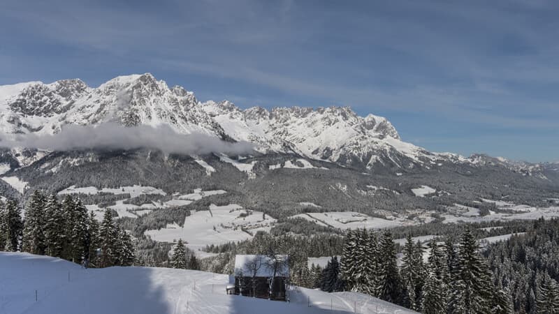 Panoramablick von der Skipiste auf den Wilden Kaiser Bildnachweis: TVB Wilder Kaiser/Reiter/von Felbert