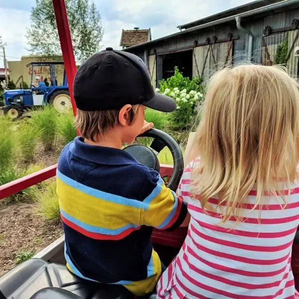 Karls-Erdbeerhof-Trecker Karls-Erdbeerhof-Kids beim Treckerfahren© Foto: Thomas Weiss